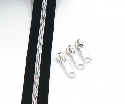 Endlosreißverschluss metallisiert schwarz/ silber (1m)